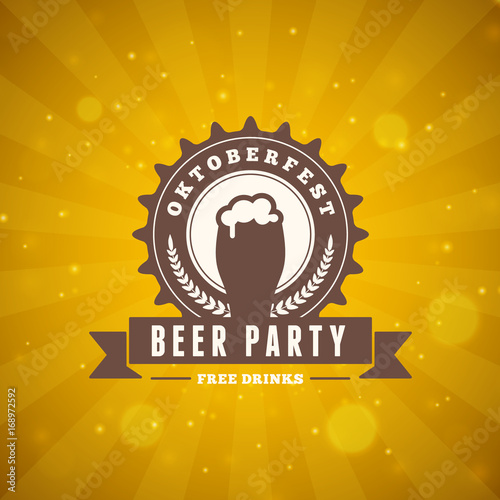 Beer festival Oktoberfest celebrations. Vintage beer badge on the golden beer abstract background. Vector design element