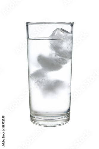 cold iced water in highball or long drink glass isolated on white