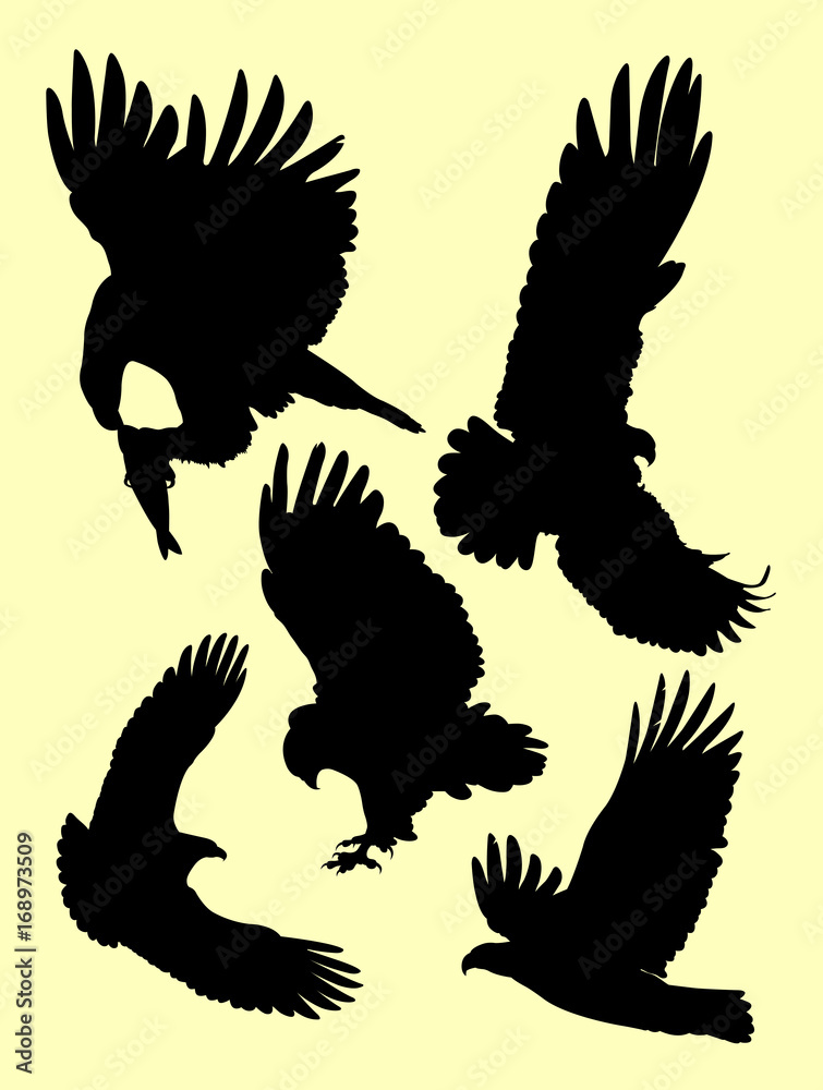 Fototapeta premium Silhouette of the eagle in flight with wings spread. Good use for symbol, logo, web icon, mascot, sign, or any design you want.