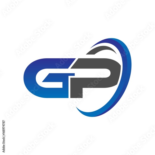 vector modern initial logo letters gp with circle swoosh blue gray