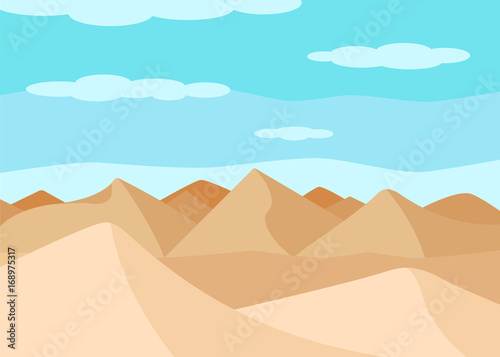The desert landscape. Sand dunes. Flat design. Vector illustration.