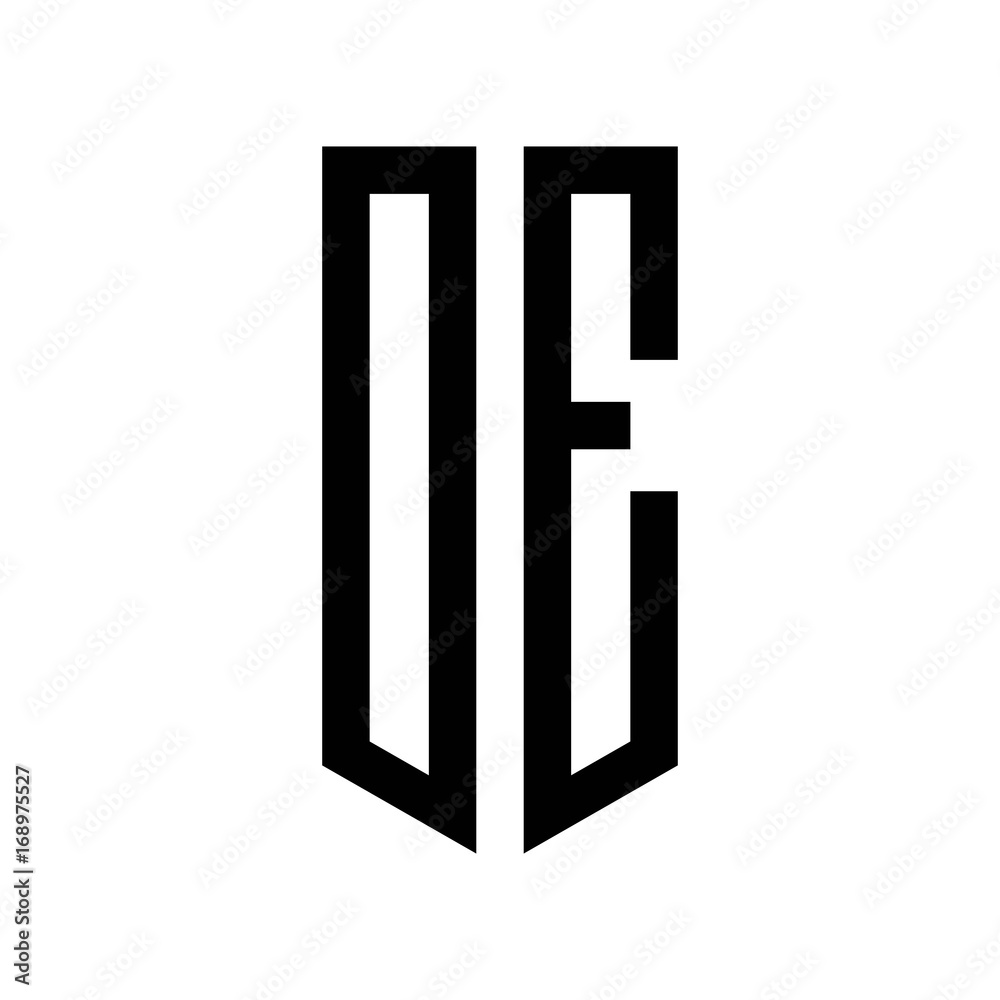 initial letters logo oe black monogram pentagon shield shape