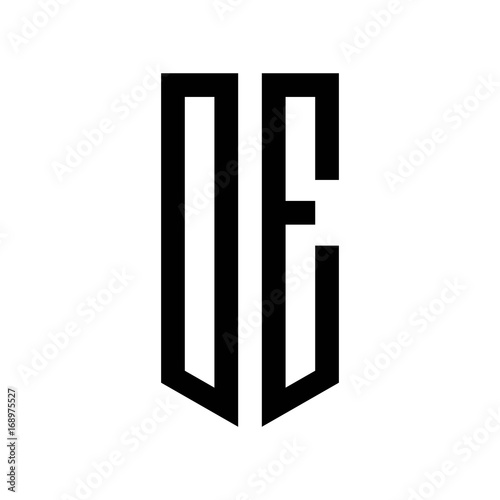 initial letters logo oe black monogram pentagon shield shape