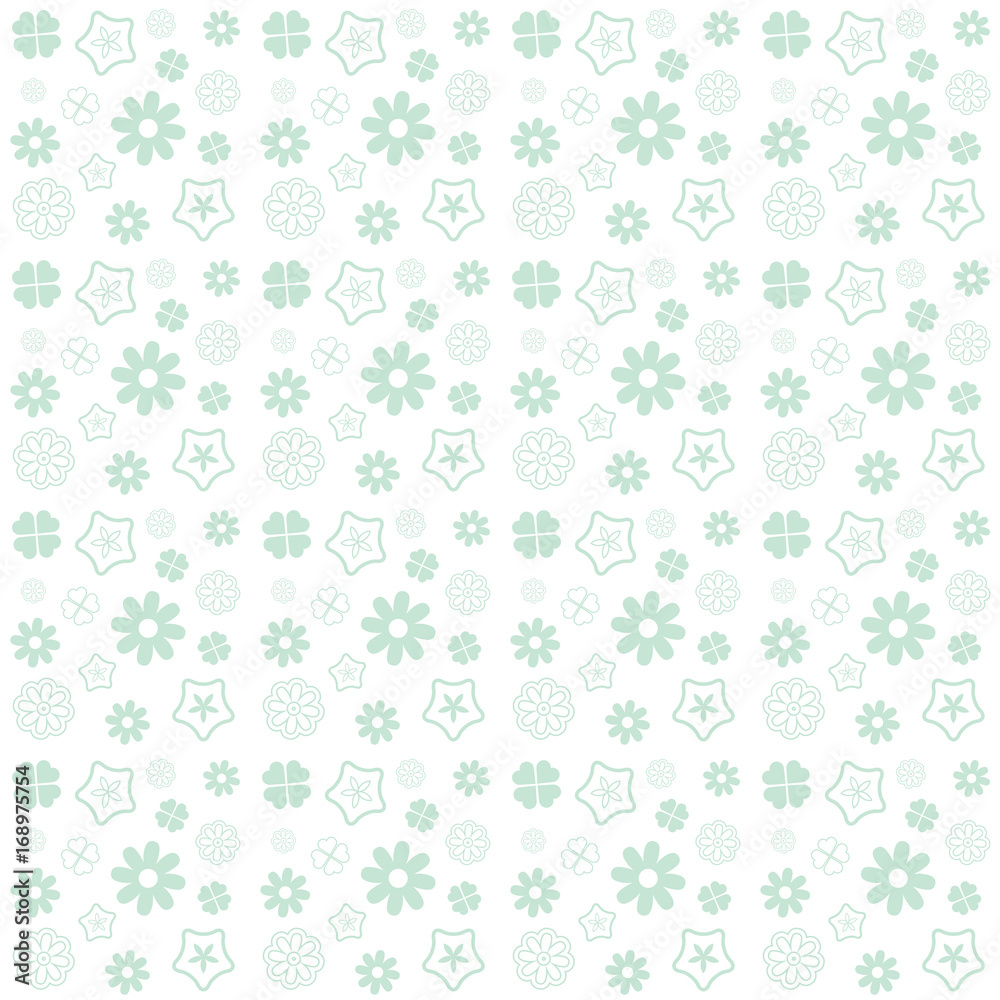 Green flower seamless pattern on white background