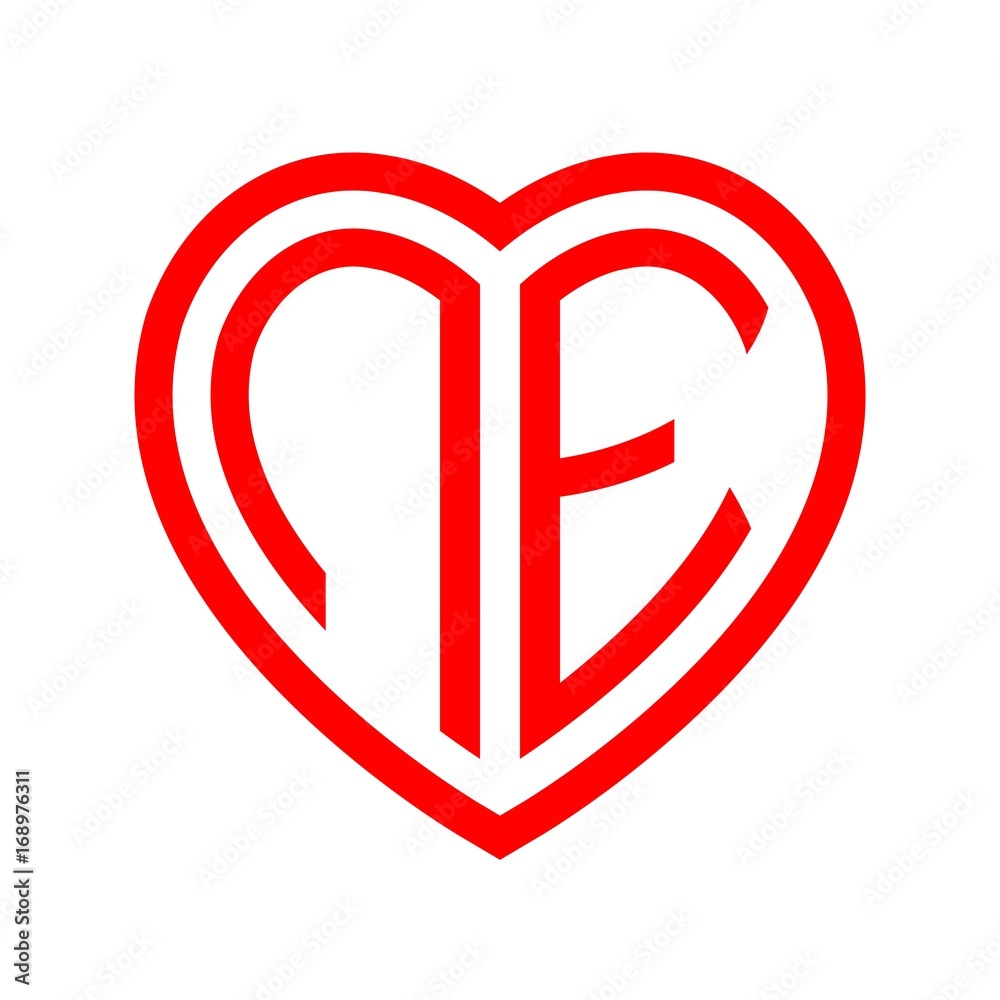 initial letters logo ne red monogram heart love shape initial letters logo ne red monogram heart love shape