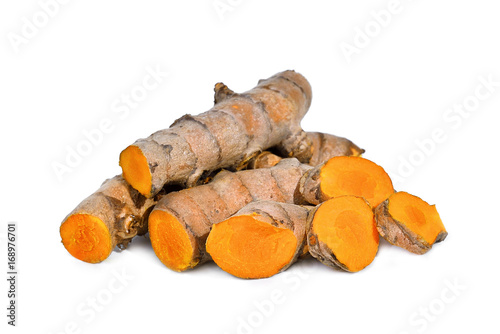 turmeric root, tropical herb isolated on white background