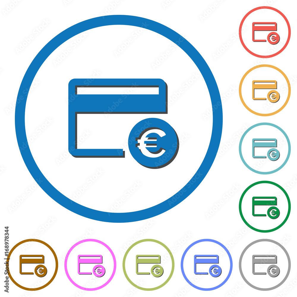 Euro credit card icons with shadows and outlines Euro credit card icons with shadows and outlines