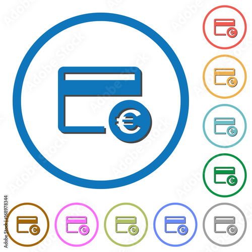 Euro credit card icons with shadows and outlines