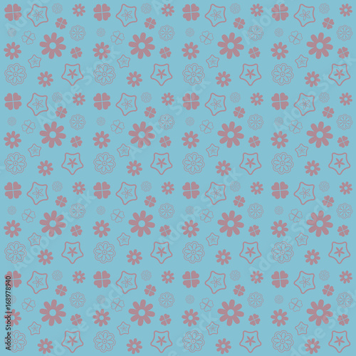 Pink flower seamless pattern on blue background