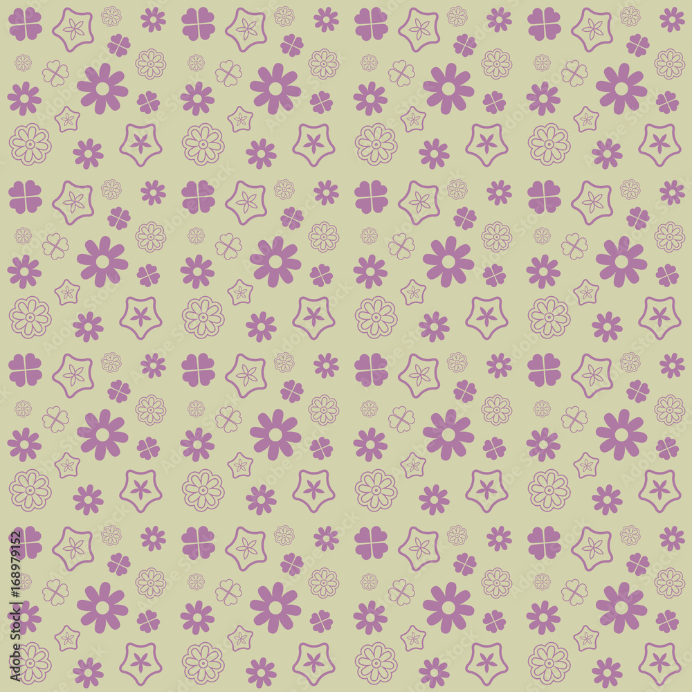 Pink flower seamless pattern on yellow background
