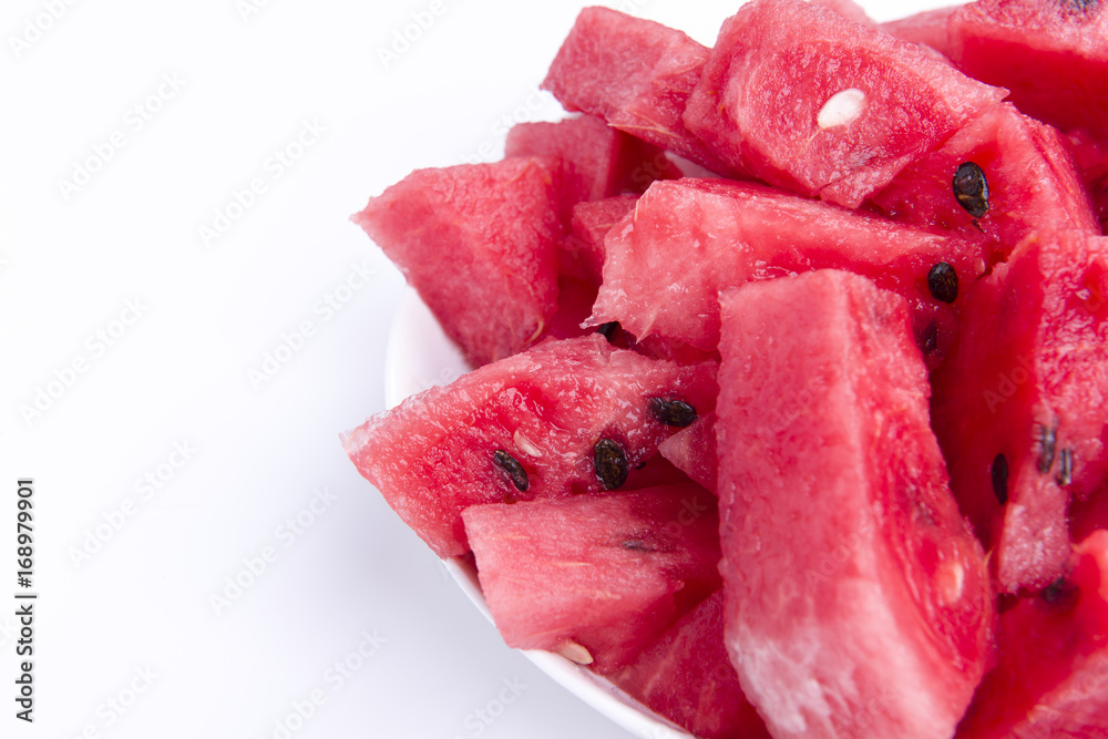 Still life of red watermelon slices on a plate. Still life of red watermelon slices on a plate.