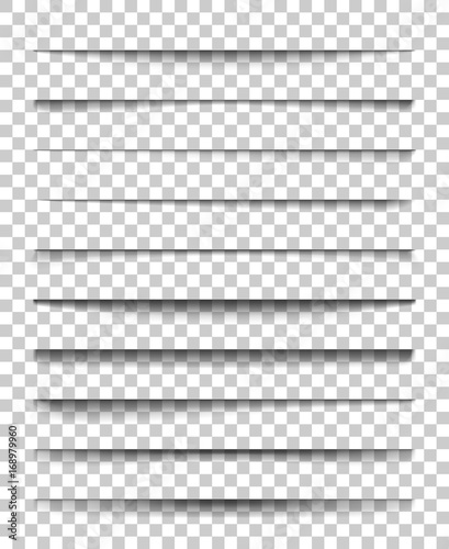 Page divider with transparent shadows. Set of pages separation vector isolated. Transparent realistic shadow for web banner and advertising. Vector illustration for your design, template and site.
