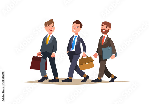 Group businessman in businesswear walk together