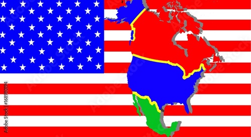 NAFTA - American trade agreement - 
A map of Mexico, the USA and Canada on the American flag.  
 photo