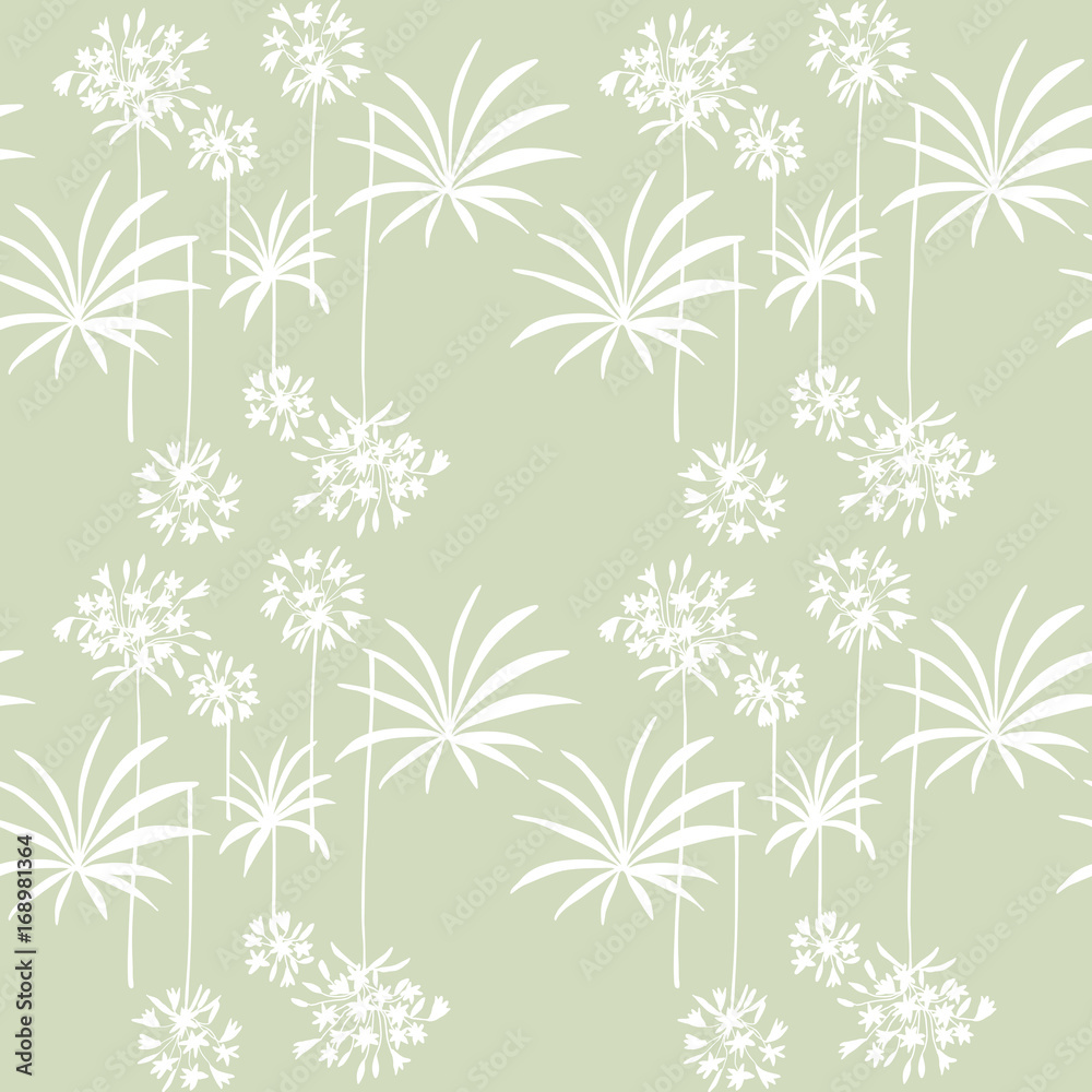 Floral vector seamless pattern with hand drawn african lily flowers and leaves.