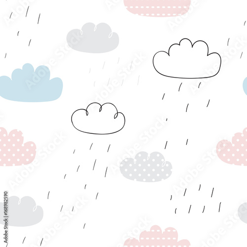 Today is rainy day. Seamless vector pattern with clouds
