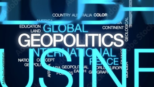 Geopolitics animated word cloud, text design animation. photo