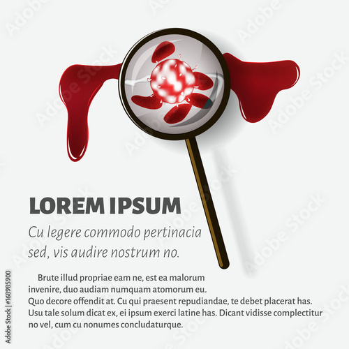 Illustration of the blood is increased under a magnifying glass for magazine advertising poster with text.