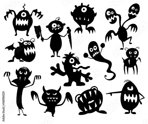 Set of Cute Halloween Monster Silhouettes