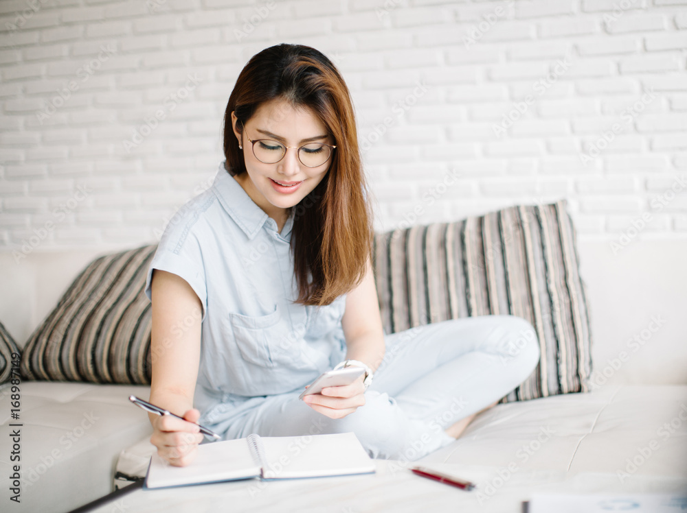 Asia businesswoman entrepreneur working from home office space Asia businesswoman entrepreneur working from home office space