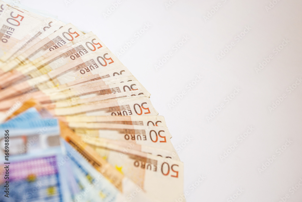 50 euro banknotes in a row. European Union Currency. Stack of 50 euro banknotes. 50 euro banknotes in a row. European Union Currency. Stack of 50 euro banknotes.