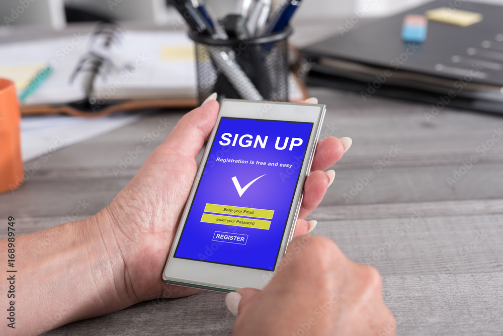 Sign up concept on a smartphone