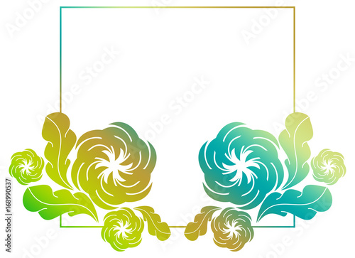 Gradient square frame with flowers. Copy space. Design element for your artwork. Raster clip art.