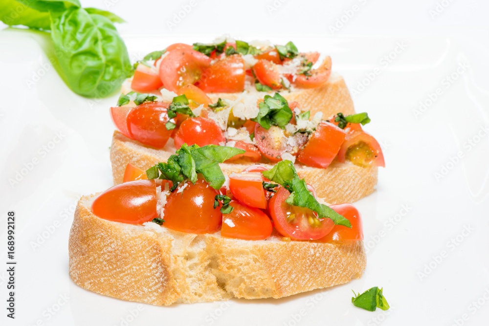 Fresh tomato basil bruschetta on toast Fresh tomato basil bruschetta on toast