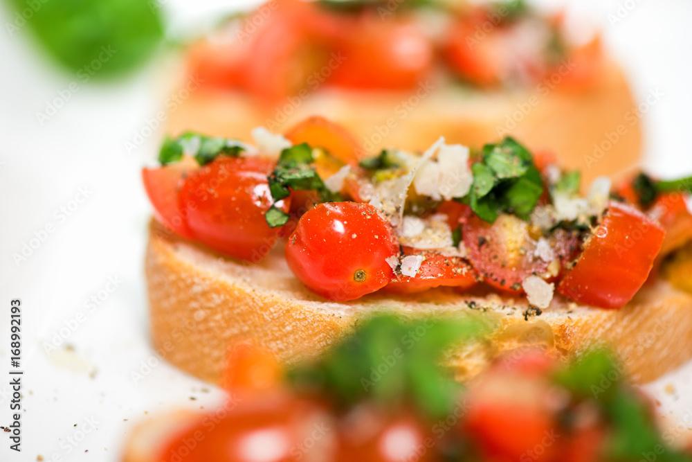 Fresh tomato basil bruschetta on toast Fresh tomato basil bruschetta on toast