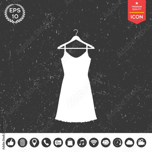 Sundress, Evening dress, combination or nightie on the wardrobe hanger , the silhouette. Menu item in the web design