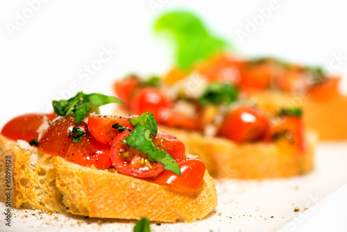 Fresh tomato basil bruschetta on toast