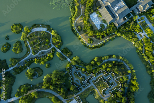 the aerial photo of ancinet building andpark