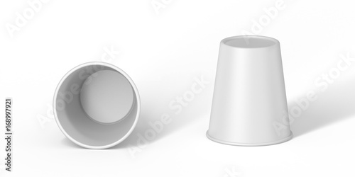 White Paper Cup close up. tasty on white table. Exhibition equipment. Set template for the placement of the logo. 3d illustration Part 2.