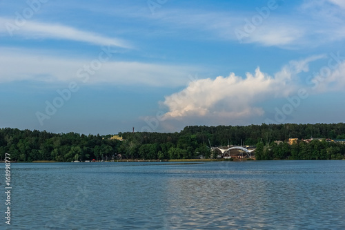 Obraz na płótnie Lake Czos in Mragowo city, Masuria, Poland w salonie