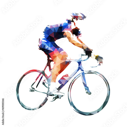 Fototapeta Naklejka Na Ścianę i Meble -  Cycling race, road cyclist in blue jersey, abstract geometric vector silhouette
