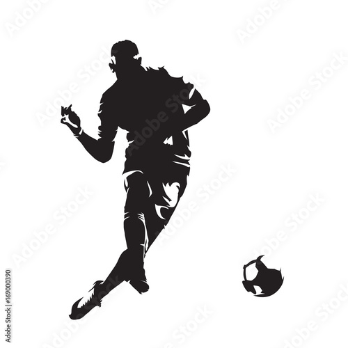 Soccer player kicking ball, abstract vector silhouette