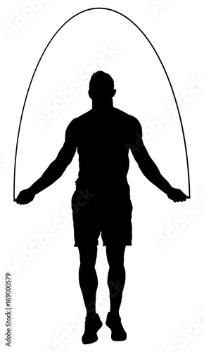 Sportsman skipping with jump rope vector silhouette illustration . fitness, sport, exercising and lifestyle concept. Athlete skipping rope. Fitness Workout. Healthy Athletic Man With Muscular Body.