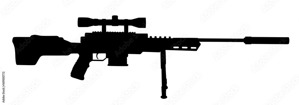 Sniper rifle vector silhouette illustration isolated on white background.