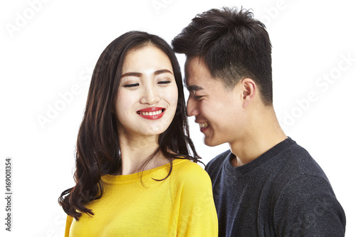 portrait of young asian couple, isolated on white background. 