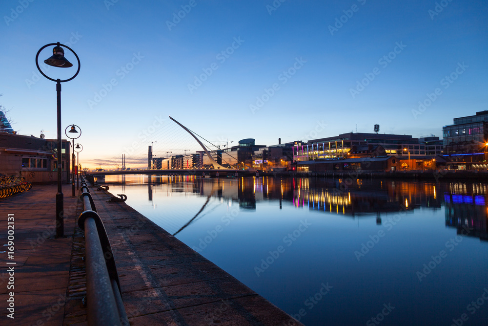 Liffey river promenade in the early morning. Dublin, Ireland.