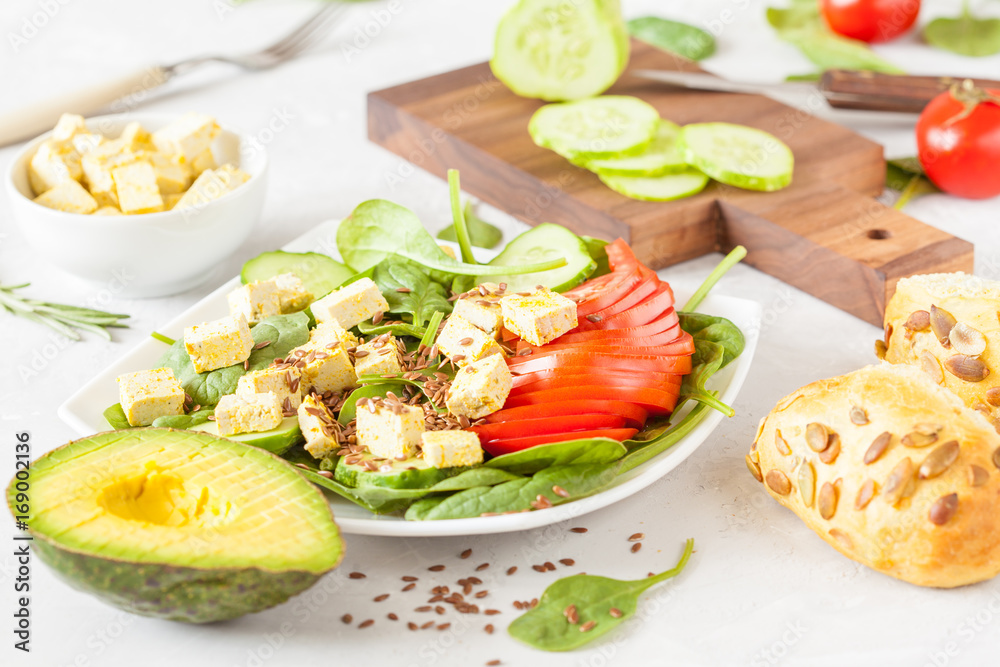 Vegetarian green salad with tofu. Vegetarian green salad with tofu.