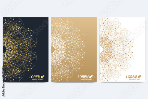 Modern vector template for brochure, Leaflet, flyer, cover, magazine or annual report. A4 size. Business, science, medicine and technology design book layout. Abstract presentation with golden mandala