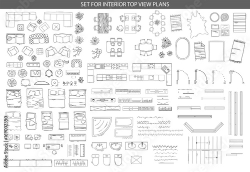Big set of icons for Interior top view plans photo