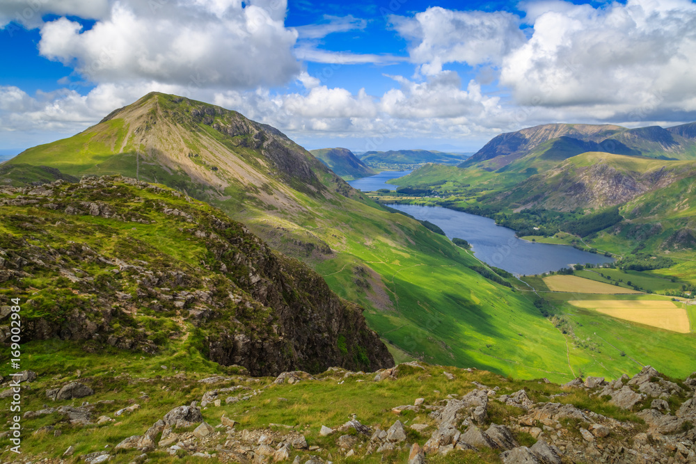 Buttermere Valley to the Solway Firth in Scotland, the view from Haystacks in The Lake District, Cumbria, England