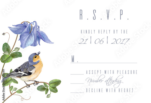 Blue flower bird R.S.V.P. card