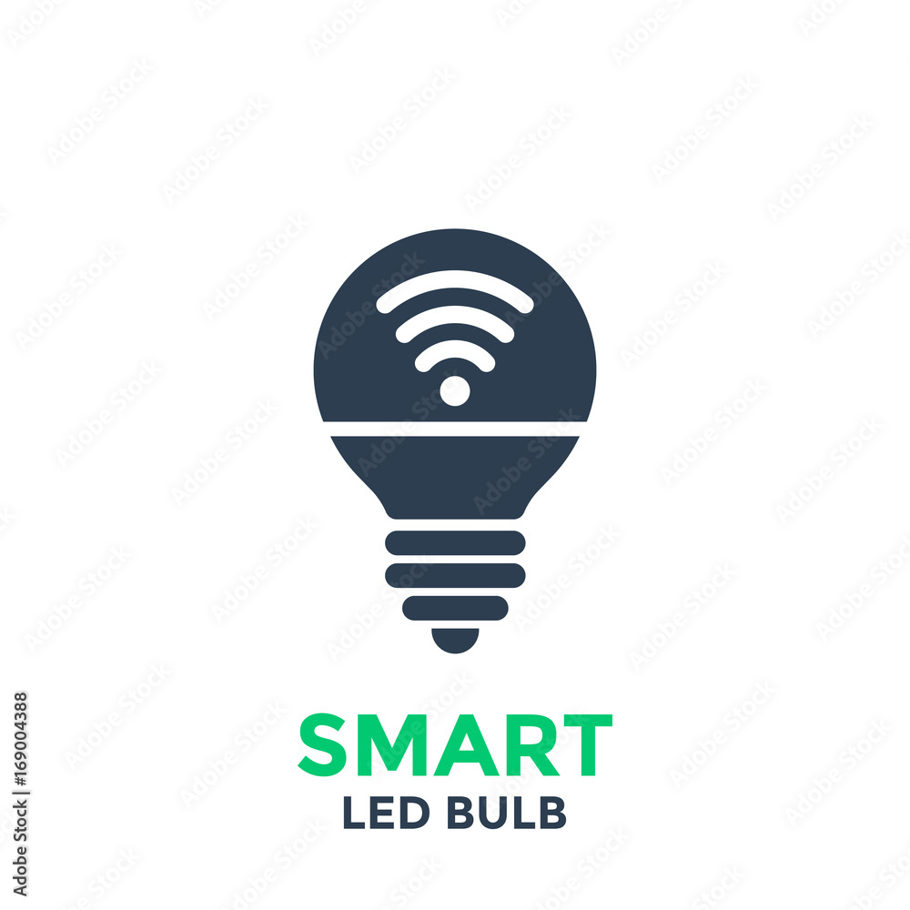 Smart led light bulb icon isolated on white Smart led light bulb icon isolated on white