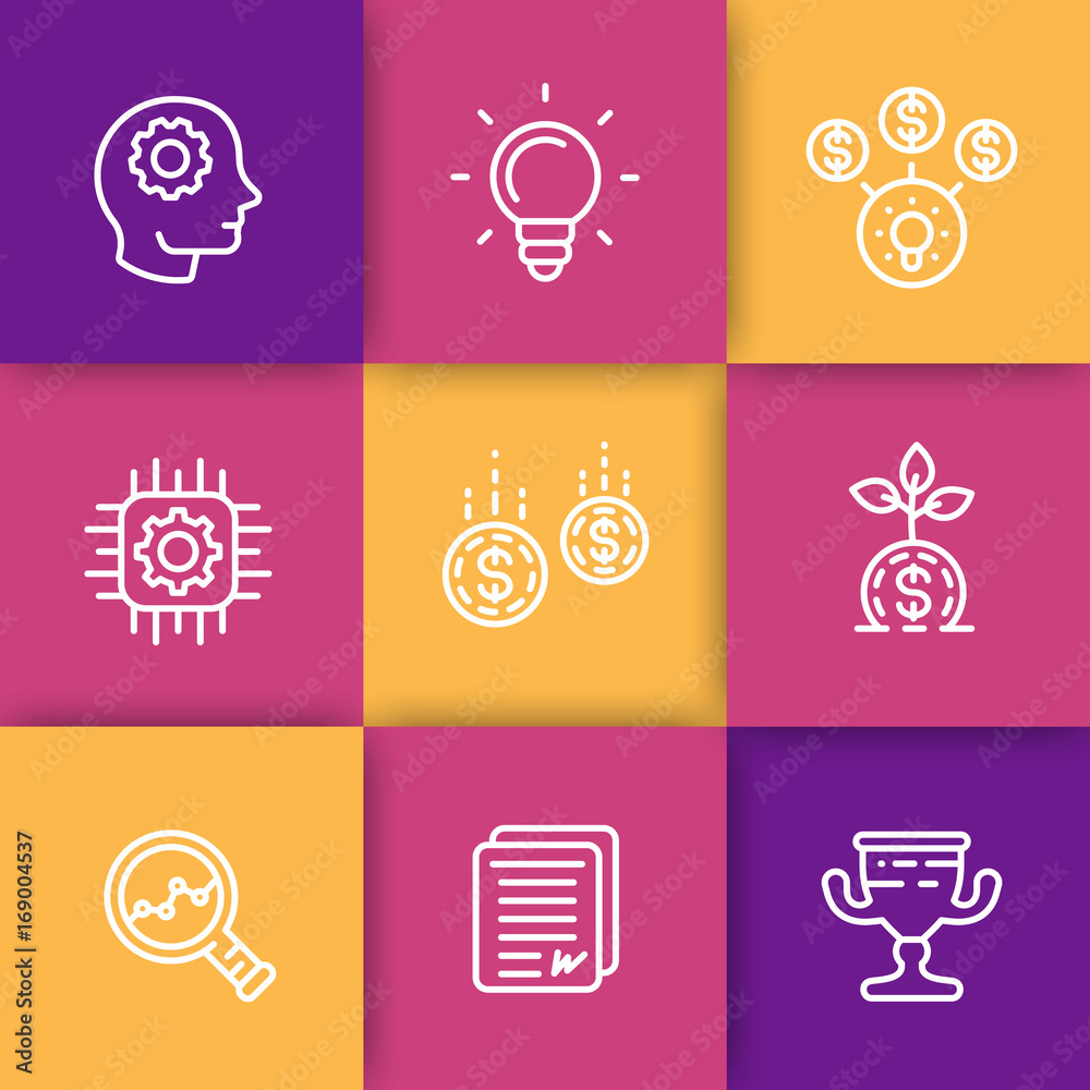 startup line icons, creative process, idea, initial capital, funding, innovation, crowdfunding startup line icons, creative process, idea, initial capital, funding, innovation, crowdfunding