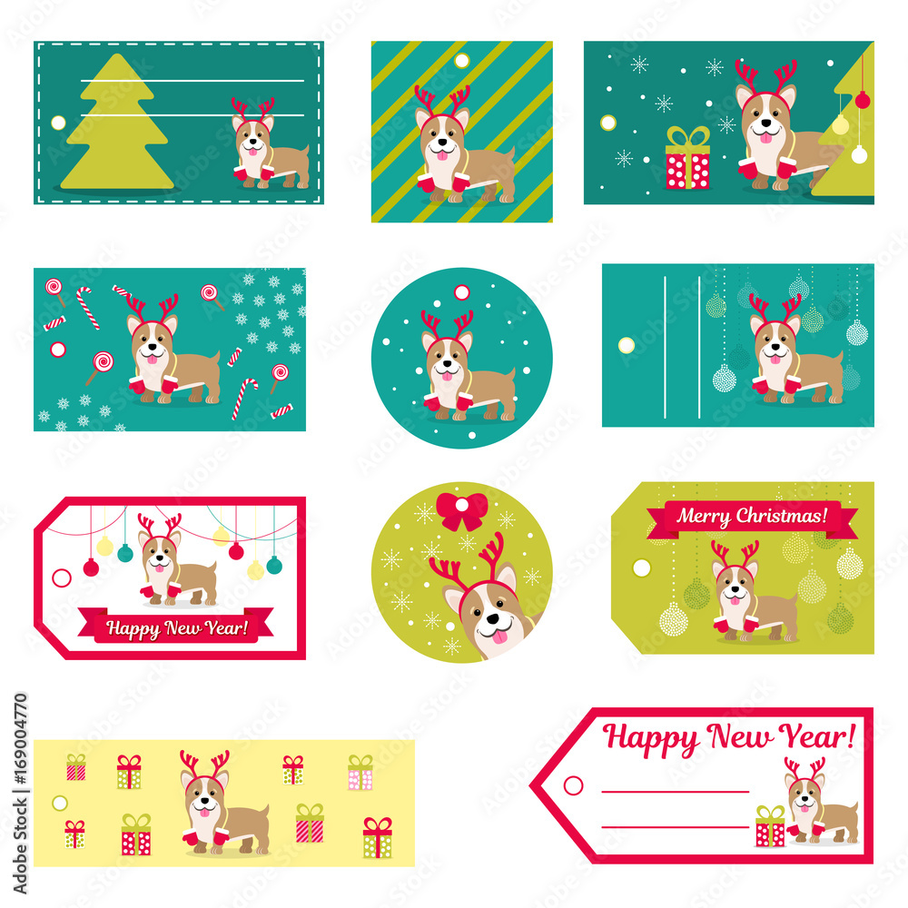 Set of vector elements for Christmas and New Year design. Labels, stickers, tags for gifts, invitations and congratulations.