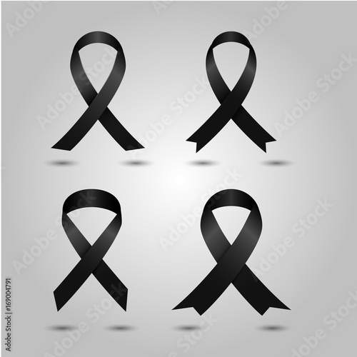 Set Black awareness ribbon vector. Mourning and melanoma symbol.