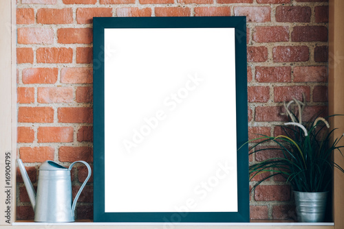 photo frame mockup with red bricks wall background